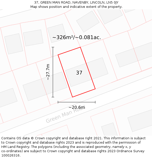 37, GREEN MAN ROAD, NAVENBY, LINCOLN, LN5 0JY: Plot and title map