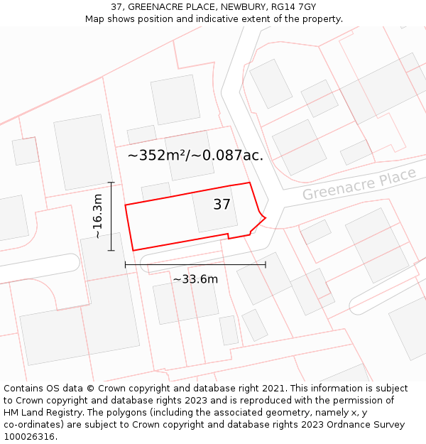 37, GREENACRE PLACE, NEWBURY, RG14 7GY: Plot and title map