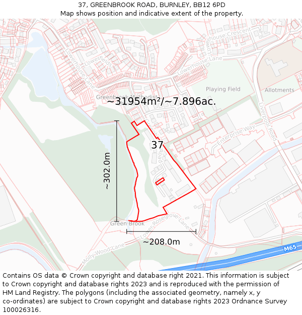 37, GREENBROOK ROAD, BURNLEY, BB12 6PD: Plot and title map