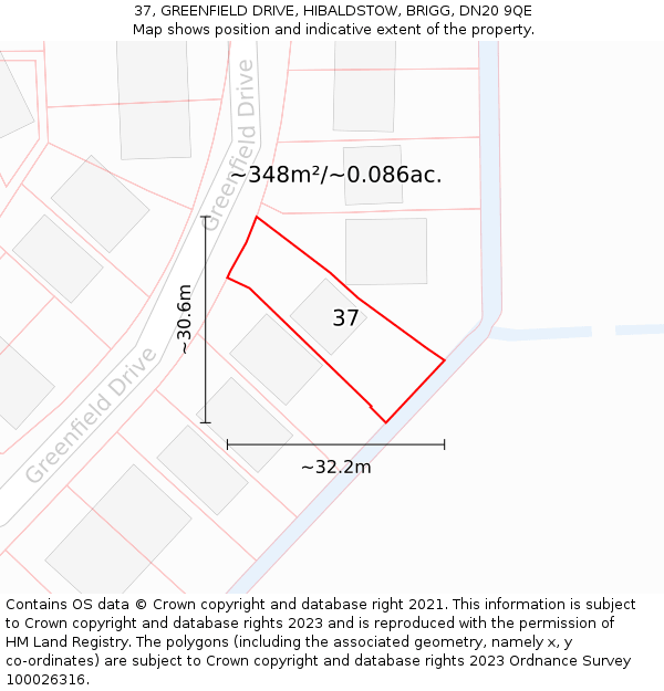 37, GREENFIELD DRIVE, HIBALDSTOW, BRIGG, DN20 9QE: Plot and title map