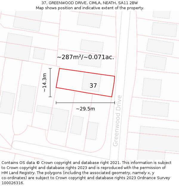 37, GREENWOOD DRIVE, CIMLA, NEATH, SA11 2BW: Plot and title map