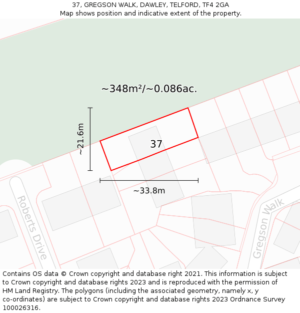 37, GREGSON WALK, DAWLEY, TELFORD, TF4 2GA: Plot and title map