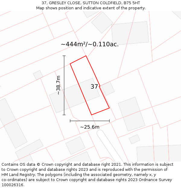 37, GRESLEY CLOSE, SUTTON COLDFIELD, B75 5HT: Plot and title map