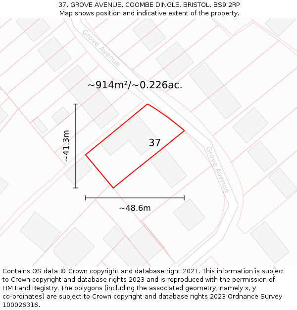 37, GROVE AVENUE, COOMBE DINGLE, BRISTOL, BS9 2RP: Plot and title map