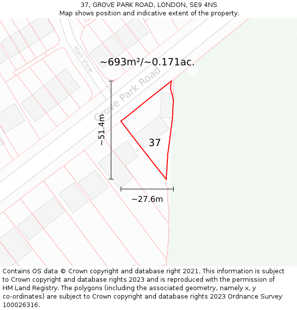 37, GROVE PARK ROAD, LONDON, SE9 4NS: Plot and title map