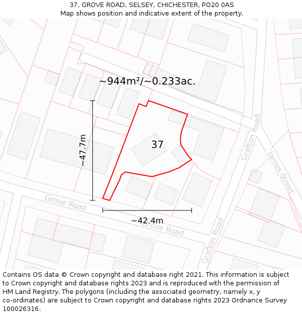 37, GROVE ROAD, SELSEY, CHICHESTER, PO20 0AS: Plot and title map