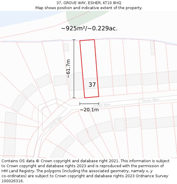 37, GROVE WAY, ESHER, KT10 8HQ: Plot and title map