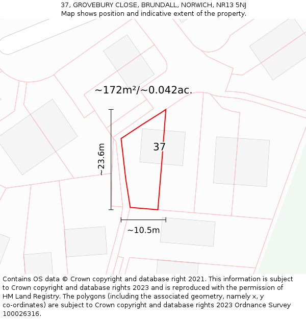 37, GROVEBURY CLOSE, BRUNDALL, NORWICH, NR13 5NJ: Plot and title map