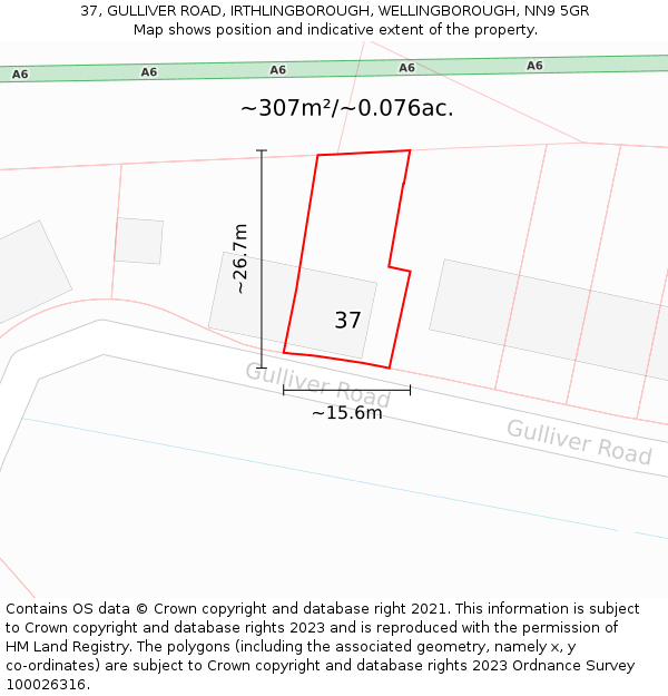 37, GULLIVER ROAD, IRTHLINGBOROUGH, WELLINGBOROUGH, NN9 5GR: Plot and title map