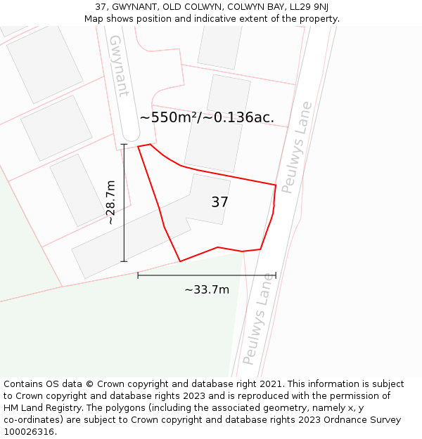 37, GWYNANT, OLD COLWYN, COLWYN BAY, LL29 9NJ: Plot and title map