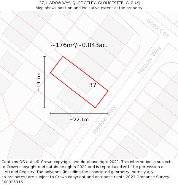 37, HADOW WAY, QUEDGELEY, GLOUCESTER, GL2 4YJ: Plot and title map