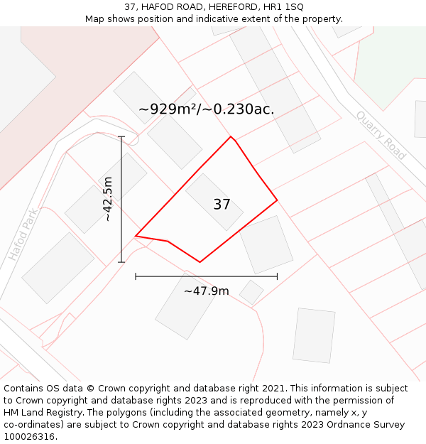 37, HAFOD ROAD, HEREFORD, HR1 1SQ: Plot and title map