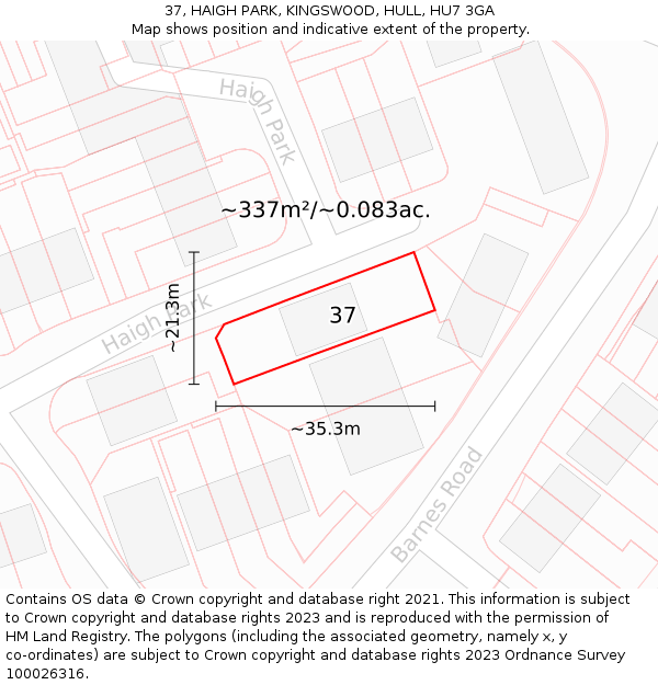 37, HAIGH PARK, KINGSWOOD, HULL, HU7 3GA: Plot and title map