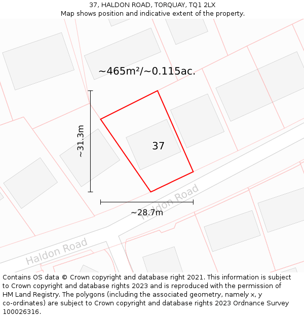 37, HALDON ROAD, TORQUAY, TQ1 2LX: Plot and title map