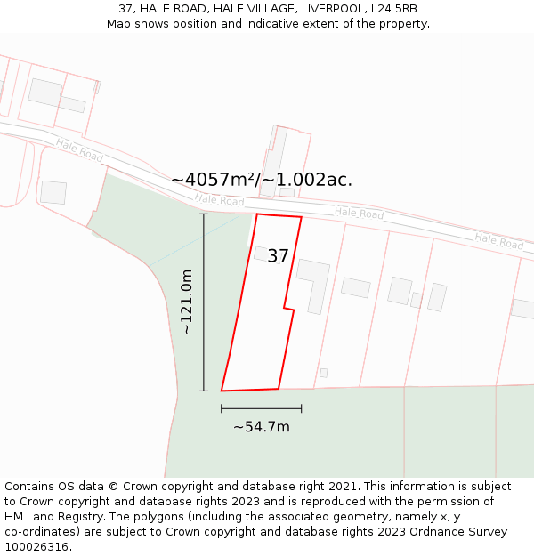 37, HALE ROAD, HALE VILLAGE, LIVERPOOL, L24 5RB: Plot and title map