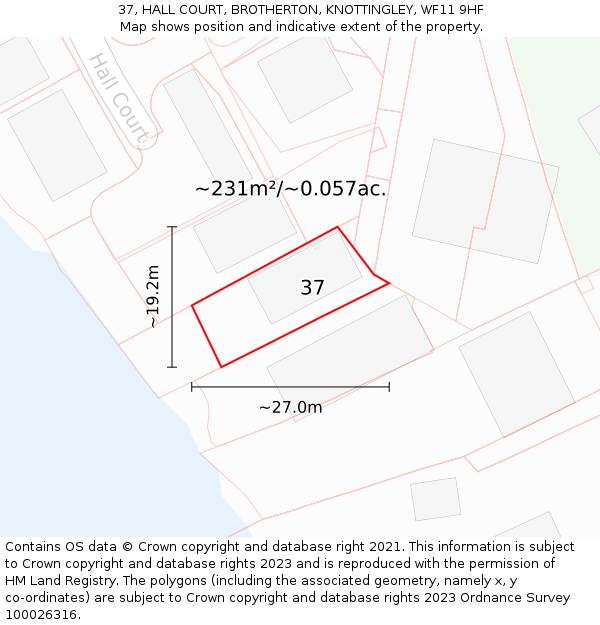 37, HALL COURT, BROTHERTON, KNOTTINGLEY, WF11 9HF: Plot and title map