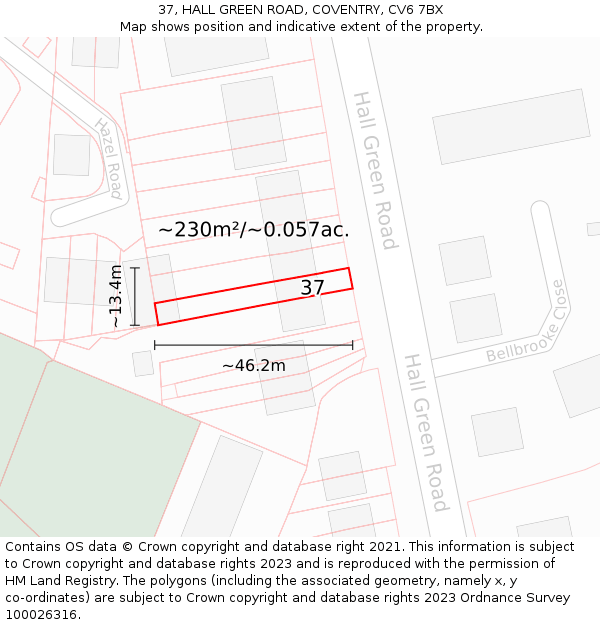 37, HALL GREEN ROAD, COVENTRY, CV6 7BX: Plot and title map