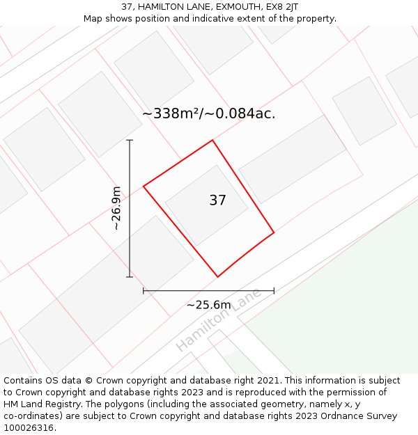 37, HAMILTON LANE, EXMOUTH, EX8 2JT: Plot and title map