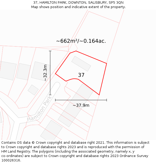 37, HAMILTON PARK, DOWNTON, SALISBURY, SP5 3QN: Plot and title map