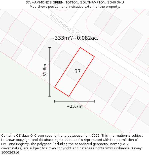 37, HAMMONDS GREEN, TOTTON, SOUTHAMPTON, SO40 3HU: Plot and title map