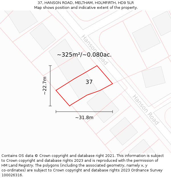 37, HANSON ROAD, MELTHAM, HOLMFIRTH, HD9 5LR: Plot and title map