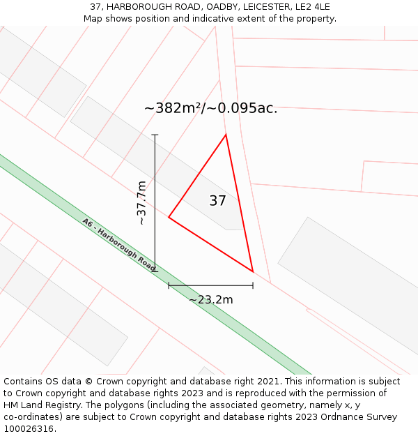 37, HARBOROUGH ROAD, OADBY, LEICESTER, LE2 4LE: Plot and title map