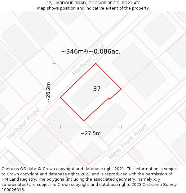 37, HARBOUR ROAD, BOGNOR REGIS, PO21 4TF: Plot and title map