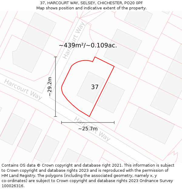 37, HARCOURT WAY, SELSEY, CHICHESTER, PO20 0PF: Plot and title map