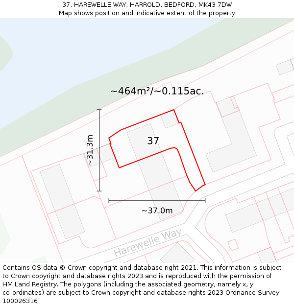 37, HAREWELLE WAY, HARROLD, BEDFORD, MK43 7DW: Plot and title map