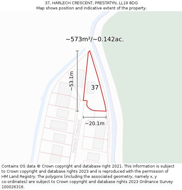 37, HARLECH CRESCENT, PRESTATYN, LL19 8DG: Plot and title map