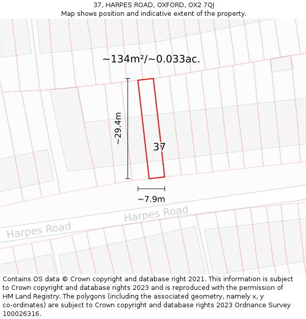 37, HARPES ROAD, OXFORD, OX2 7QJ: Plot and title map