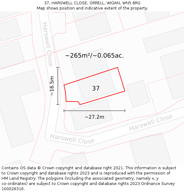 37, HARSWELL CLOSE, ORRELL, WIGAN, WN5 8RG: Plot and title map