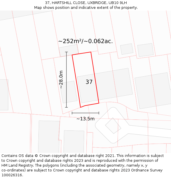 37, HARTSHILL CLOSE, UXBRIDGE, UB10 9LH: Plot and title map