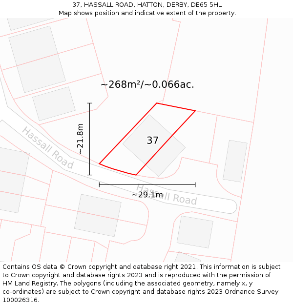 37, HASSALL ROAD, HATTON, DERBY, DE65 5HL: Plot and title map