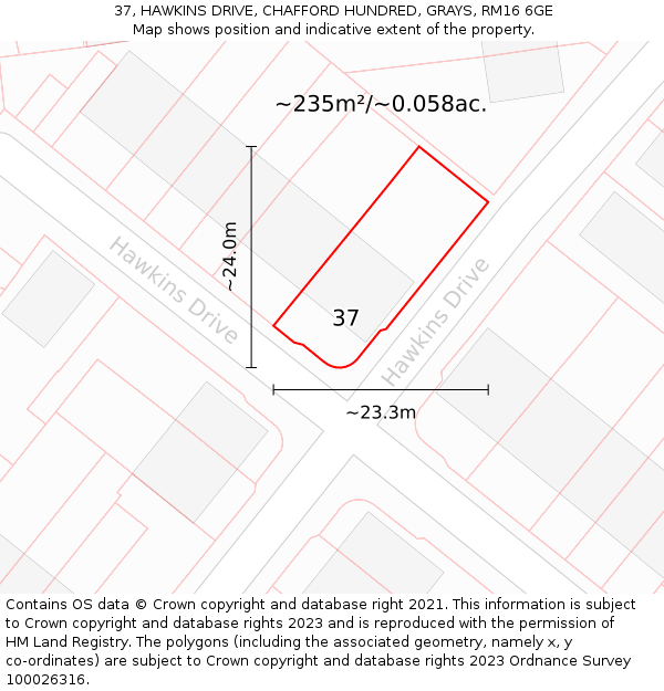 37, HAWKINS DRIVE, CHAFFORD HUNDRED, GRAYS, RM16 6GE: Plot and title map