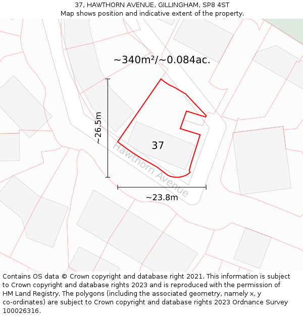 37, HAWTHORN AVENUE, GILLINGHAM, SP8 4ST: Plot and title map