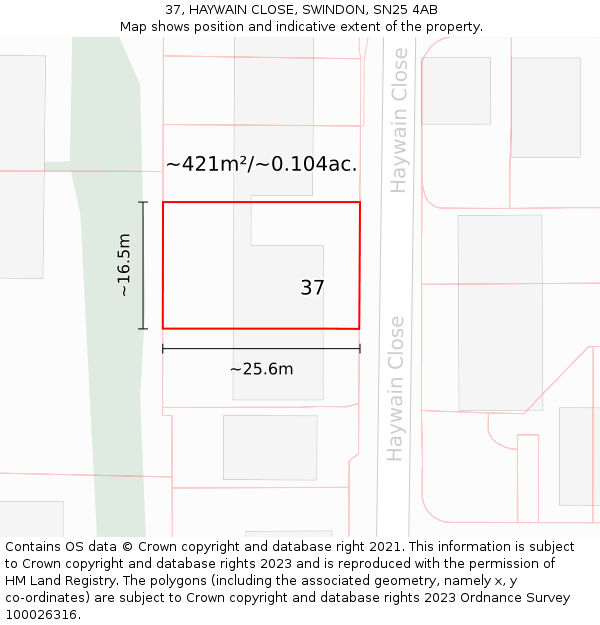 37, HAYWAIN CLOSE, SWINDON, SN25 4AB: Plot and title map