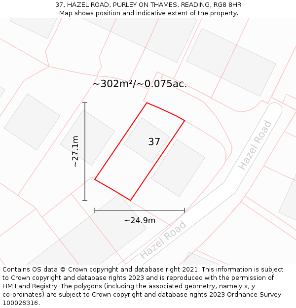 37, HAZEL ROAD, PURLEY ON THAMES, READING, RG8 8HR: Plot and title map