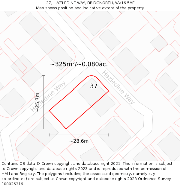 37, HAZLEDINE WAY, BRIDGNORTH, WV16 5AE: Plot and title map