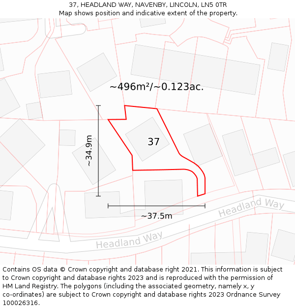 37, HEADLAND WAY, NAVENBY, LINCOLN, LN5 0TR: Plot and title map