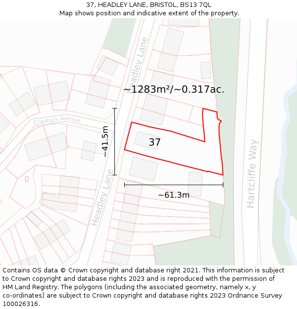 37, HEADLEY LANE, BRISTOL, BS13 7QL: Plot and title map