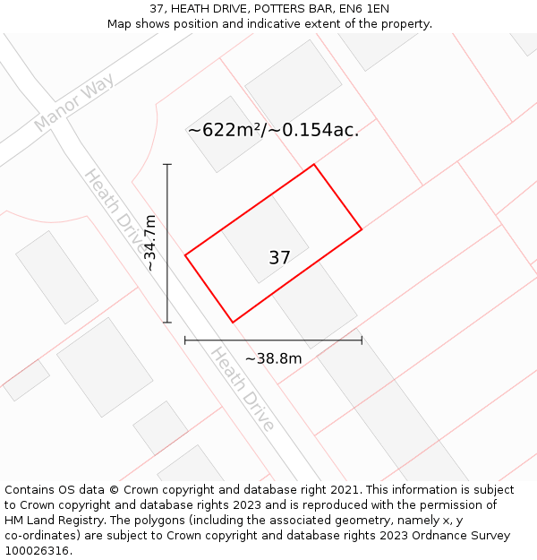 37, HEATH DRIVE, POTTERS BAR, EN6 1EN: Plot and title map