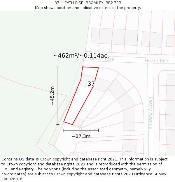 37, HEATH RISE, BROMLEY, BR2 7PB: Plot and title map