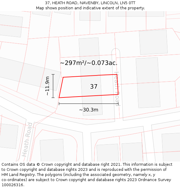 37, HEATH ROAD, NAVENBY, LINCOLN, LN5 0TT: Plot and title map