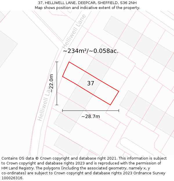 37, HELLIWELL LANE, DEEPCAR, SHEFFIELD, S36 2NH: Plot and title map