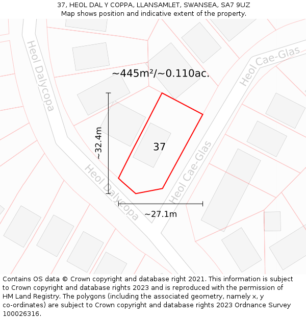 37, HEOL DAL Y COPPA, LLANSAMLET, SWANSEA, SA7 9UZ: Plot and title map