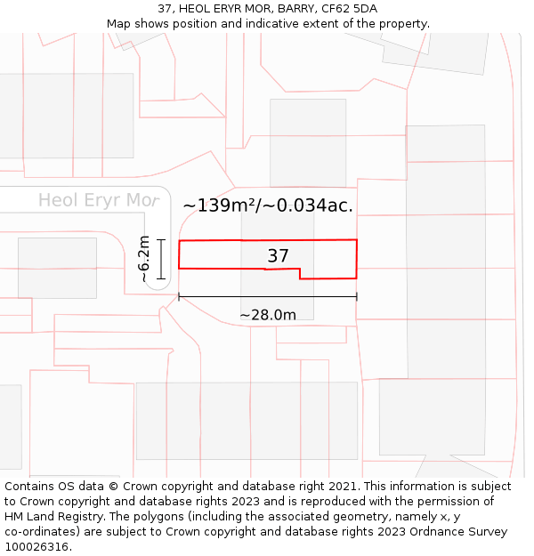 37, HEOL ERYR MOR, BARRY, CF62 5DA: Plot and title map