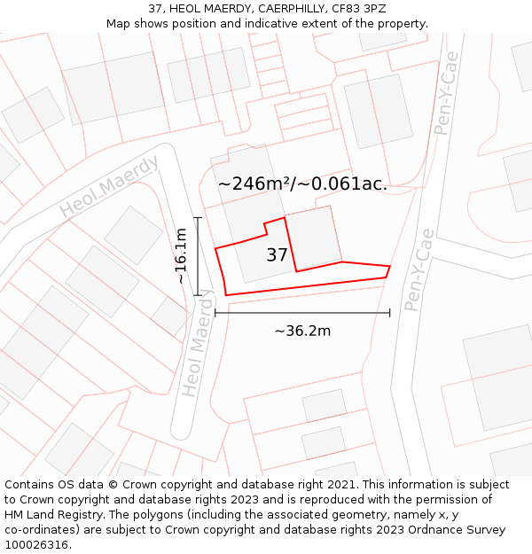 37, HEOL MAERDY, CAERPHILLY, CF83 3PZ: Plot and title map