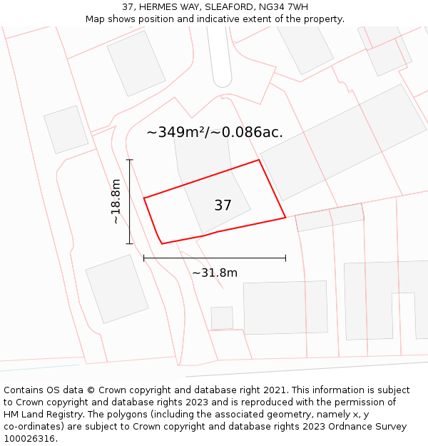 37, HERMES WAY, SLEAFORD, NG34 7WH: Plot and title map