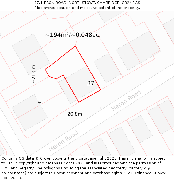 37, HERON ROAD, NORTHSTOWE, CAMBRIDGE, CB24 1AS: Plot and title map